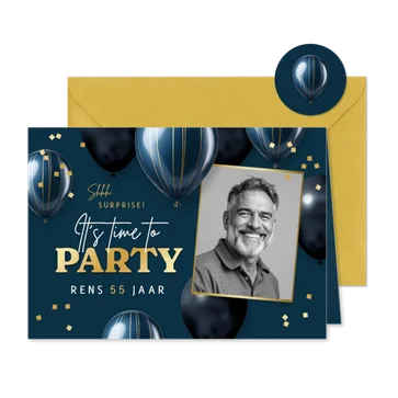 Uitnodiging verjaardag feestje surprise ballonnen confetti